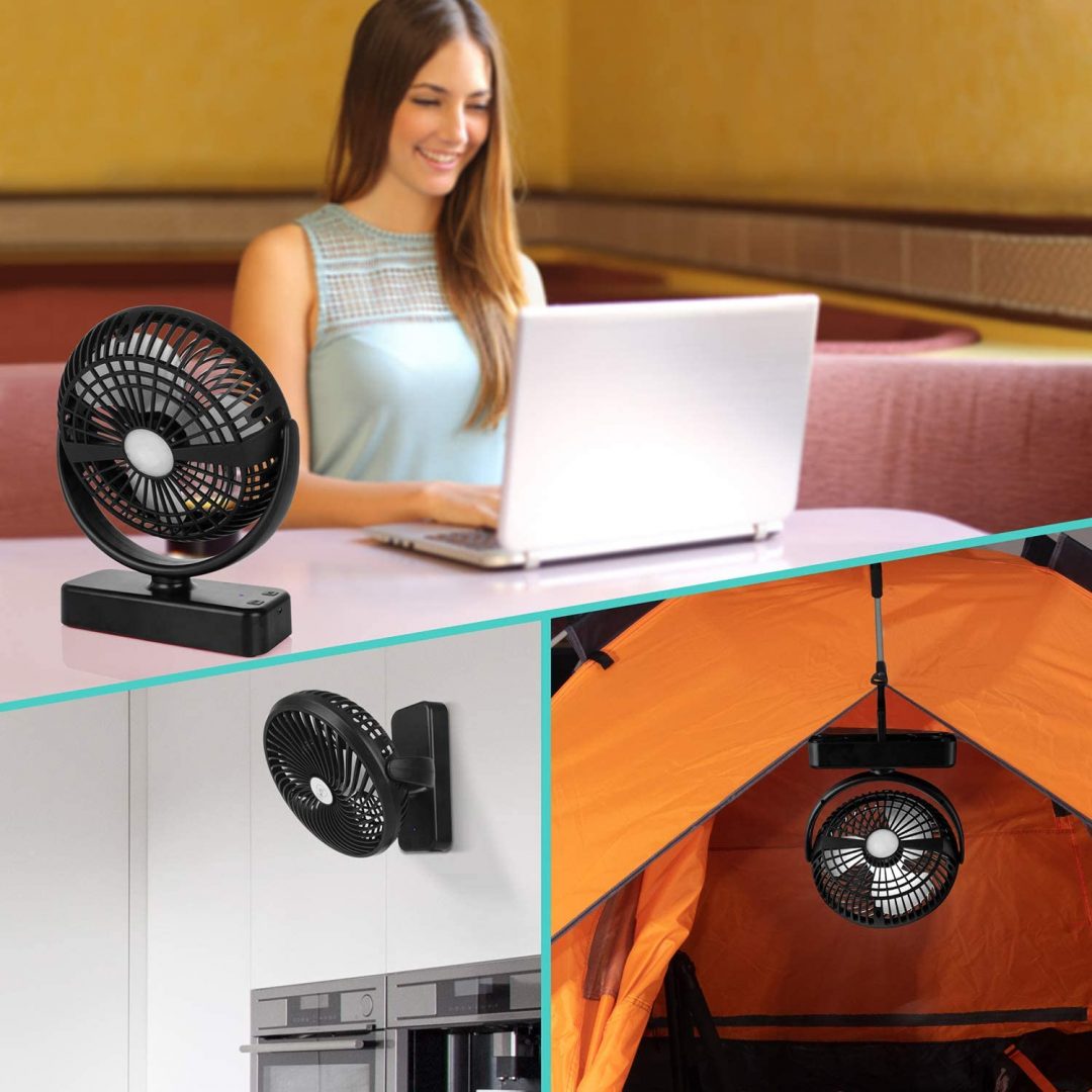 Amacool 10000mAh Battery Operated Camping Fan with LED Light7 inch USB Fan with Hanging Hook