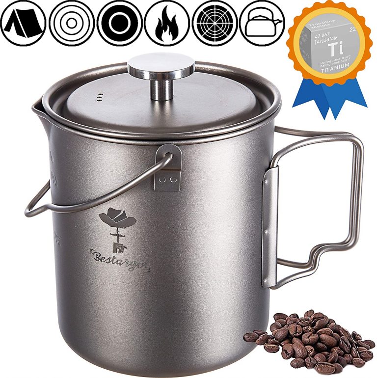 Camping Coffee Cup Titanium Mug, Bestargot® Outdoor French Press Pot